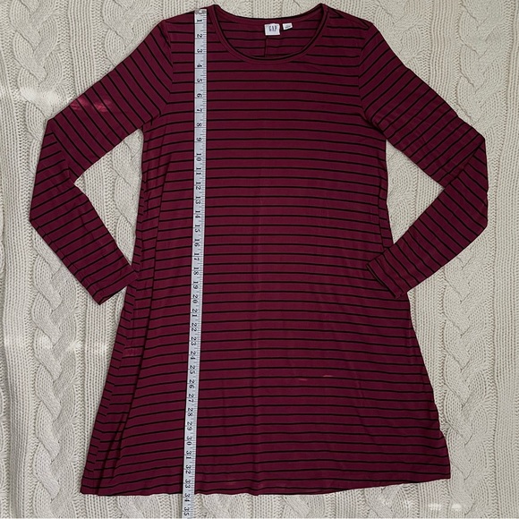 🌼2 for $20🌼 Gap Burgundy Black Striped Long Sleeve T-Shirt Dress - Picture 3 of 7